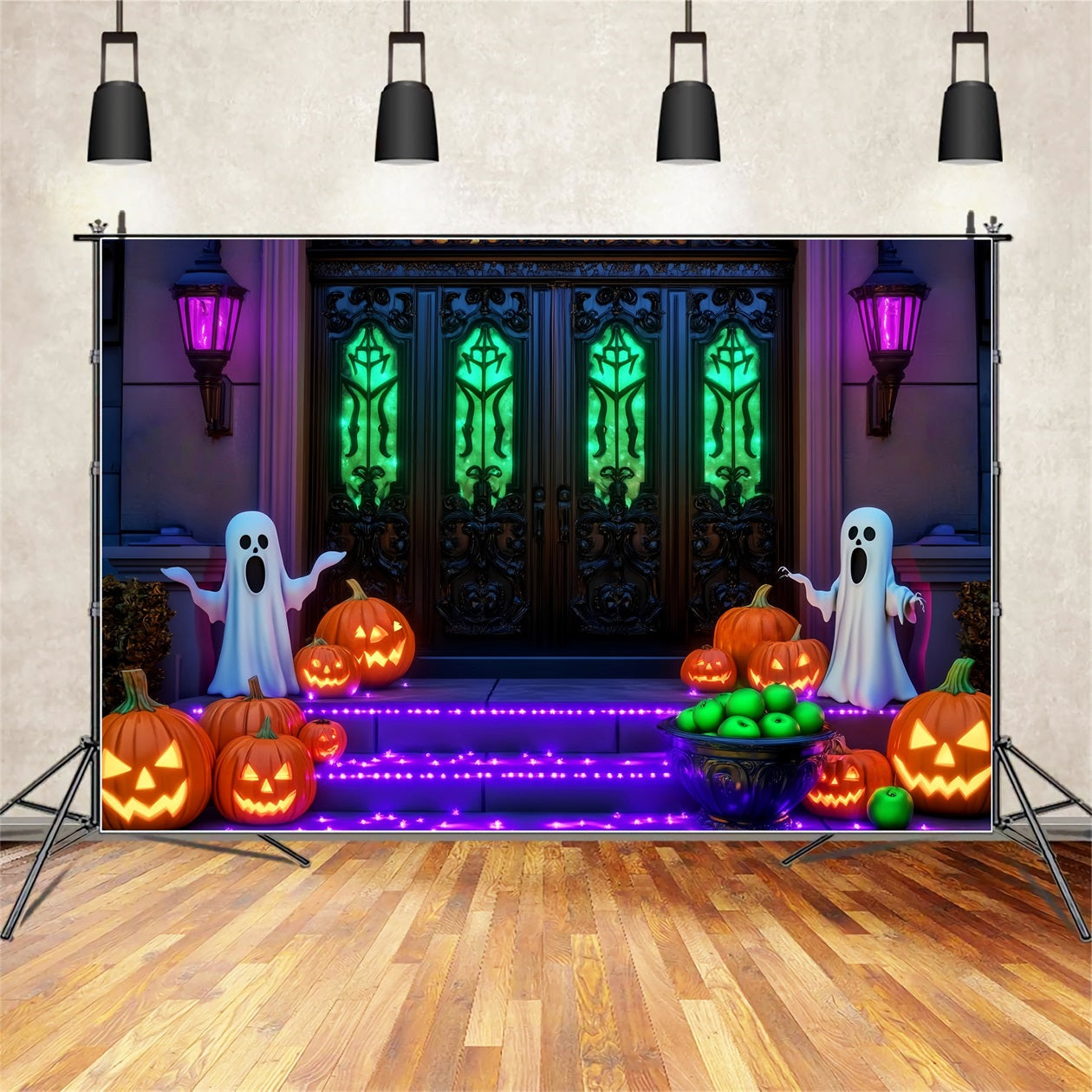 Ghost Backdrop Glowing Ghost Pumpkin Pathway Halloween Photo Backdrop UK LXX59-107
