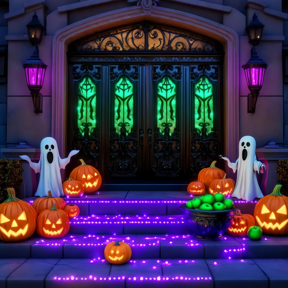 Ghost Backdrop Glowing Ghost Pumpkin Pathway Halloween Photo Backdrop UK LXX59-107