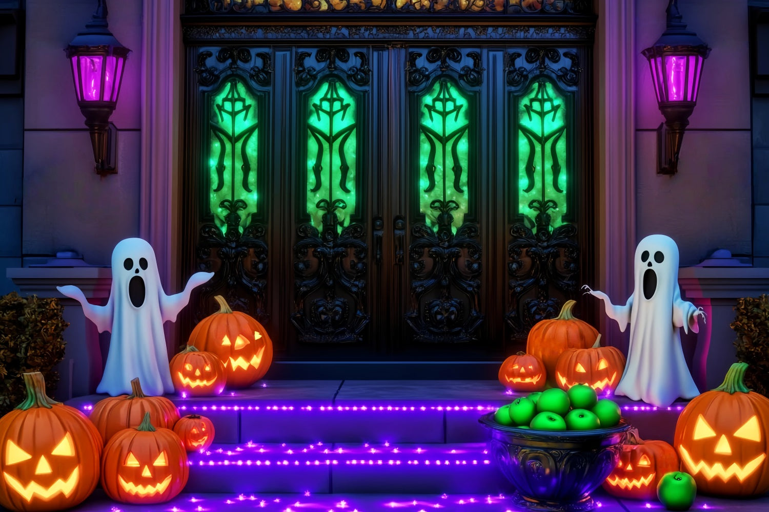 Ghost Backdrop Glowing Ghost Pumpkin Pathway Halloween Photo Backdrop UK LXX59-107