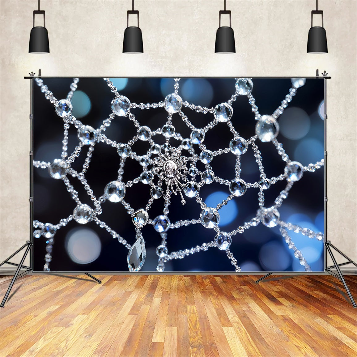 Halloween Spider Backdrop Crystal Spiderweb Sparkle Halloween Backdrop Ideas UK LXX59-109