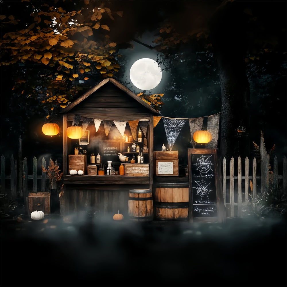 Haunted Forest Backdrop Moonlit Potion Stand Pumpkins Halloween Backdrop UK LXX59-111