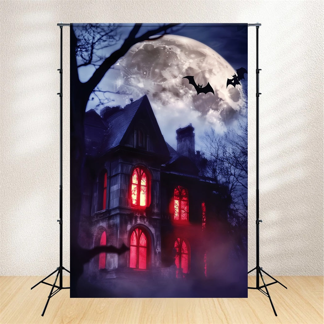 Haunted Forest Backdrop Haunted Mansion Red Windows Halloween Backdrop UK LXX59-115