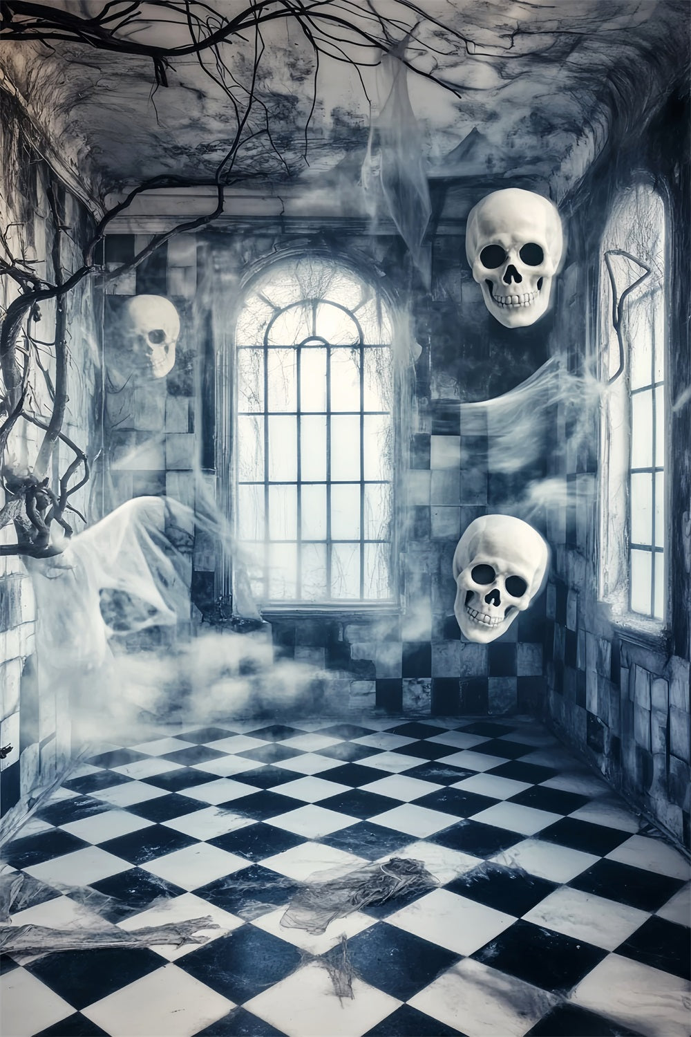 Haunted Forest Backdrop Floating Skulls Corridor Spooky Halloween Backdrop UK LXX59-116