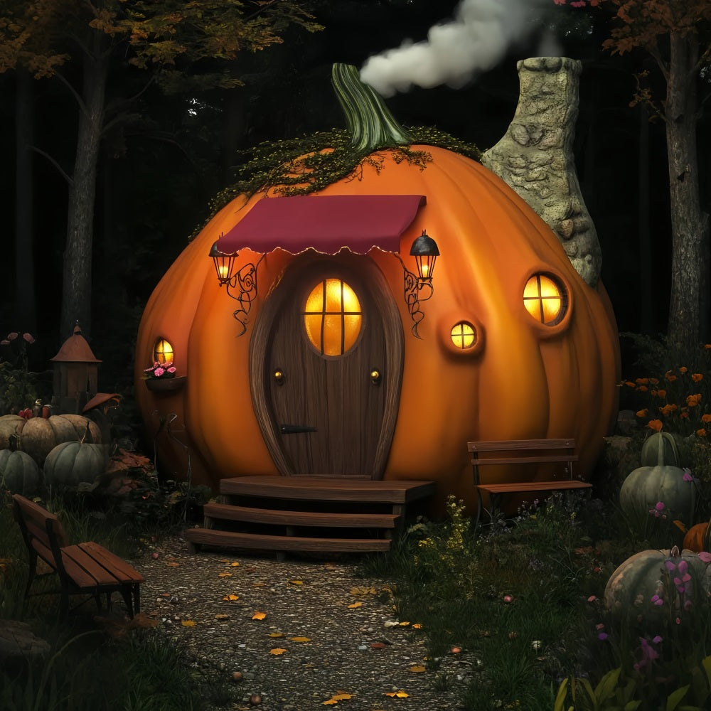 Haunted Forest Backdrop Pumpkin Cottage Lantern House Halloween Backdrop Ideas UK LXX59-120