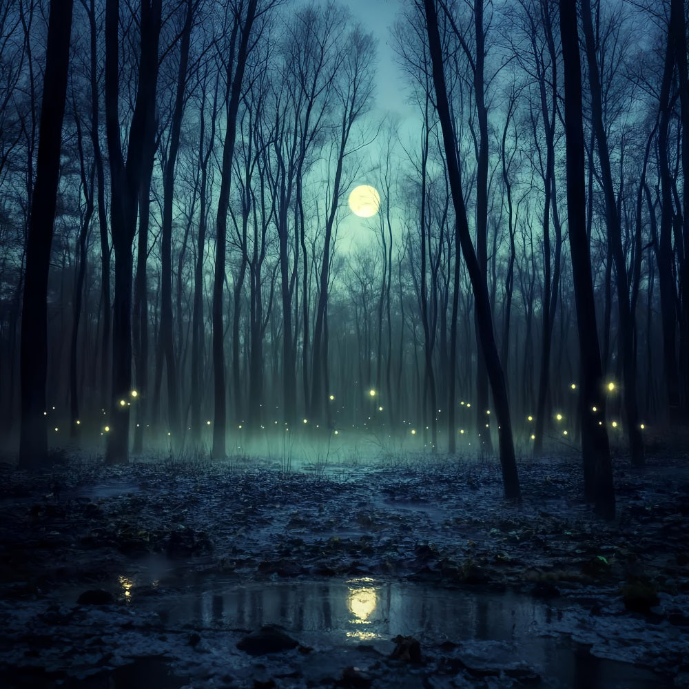Haunted Forest Backdrop Moonlit Forest Firefly Glow Halloween Photo Backdrops UK LXX59-121