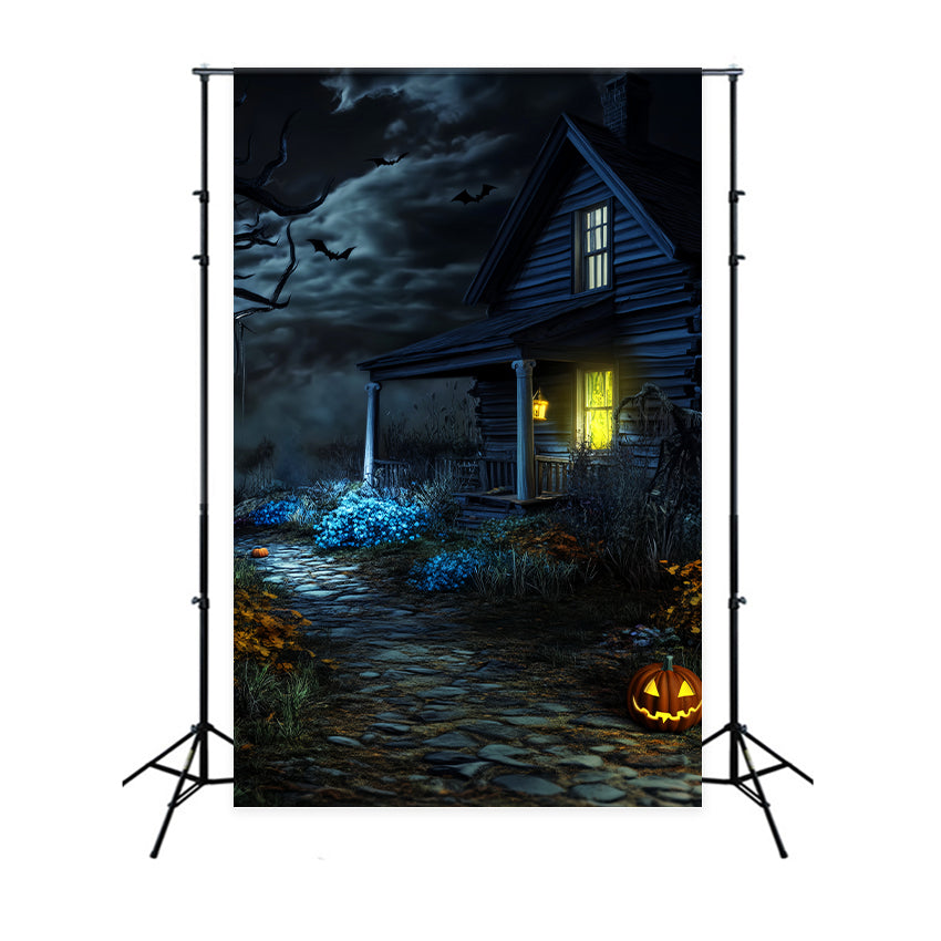 Haunted Forest Backdrop Creepy Cabin Pumpkin Path Halloween Photo Booth Backdrop UK LXX59-122