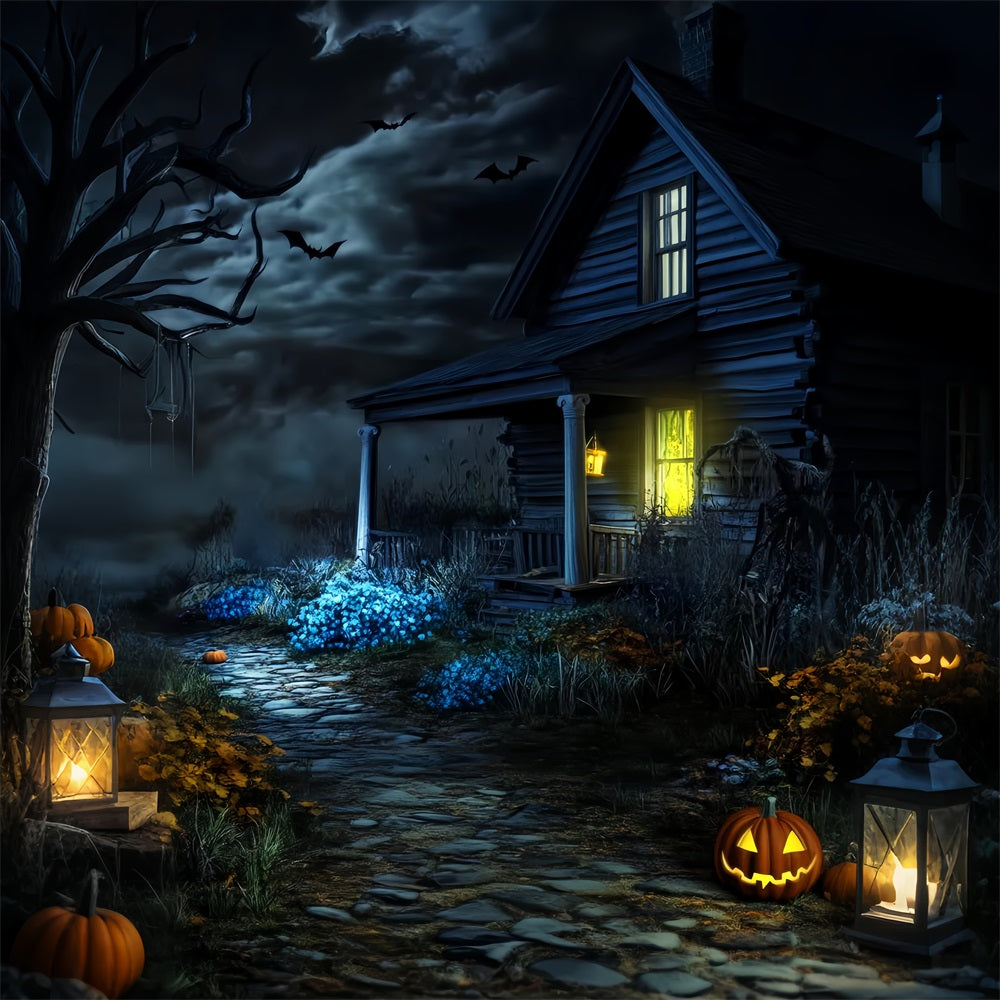 Haunted Forest Backdrop Creepy Cabin Pumpkin Path Halloween Photo Booth Backdrop UK LXX59-122