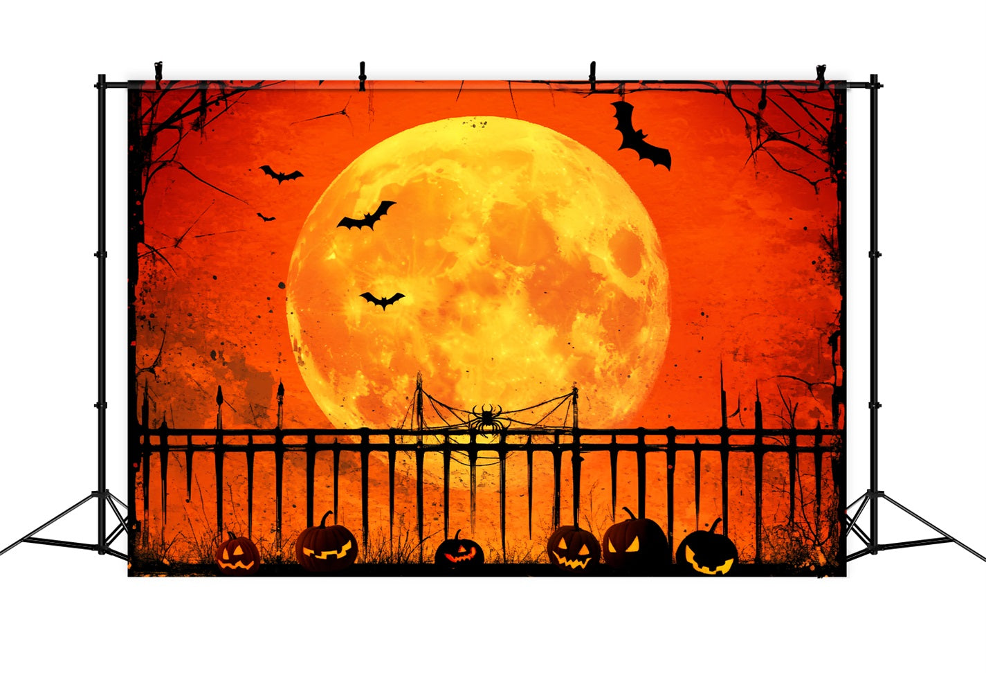 Haunted Forest Backdrop Pumpkin Moonlit Fence Shadows Halloween Moon Backdrop UK LXX59-128