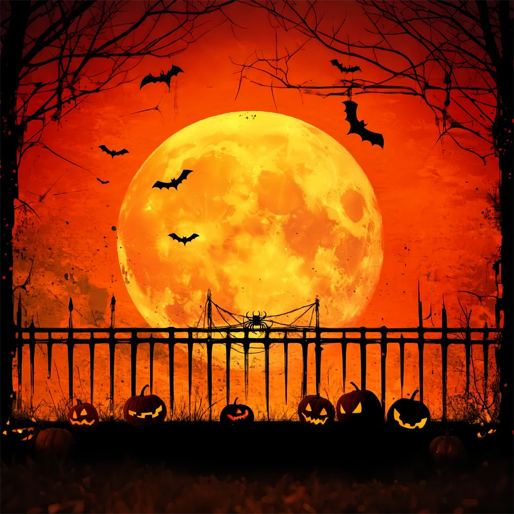Haunted Forest Backdrop Pumpkin Moonlit Fence Shadows Halloween Moon Backdrop UK LXX59-128