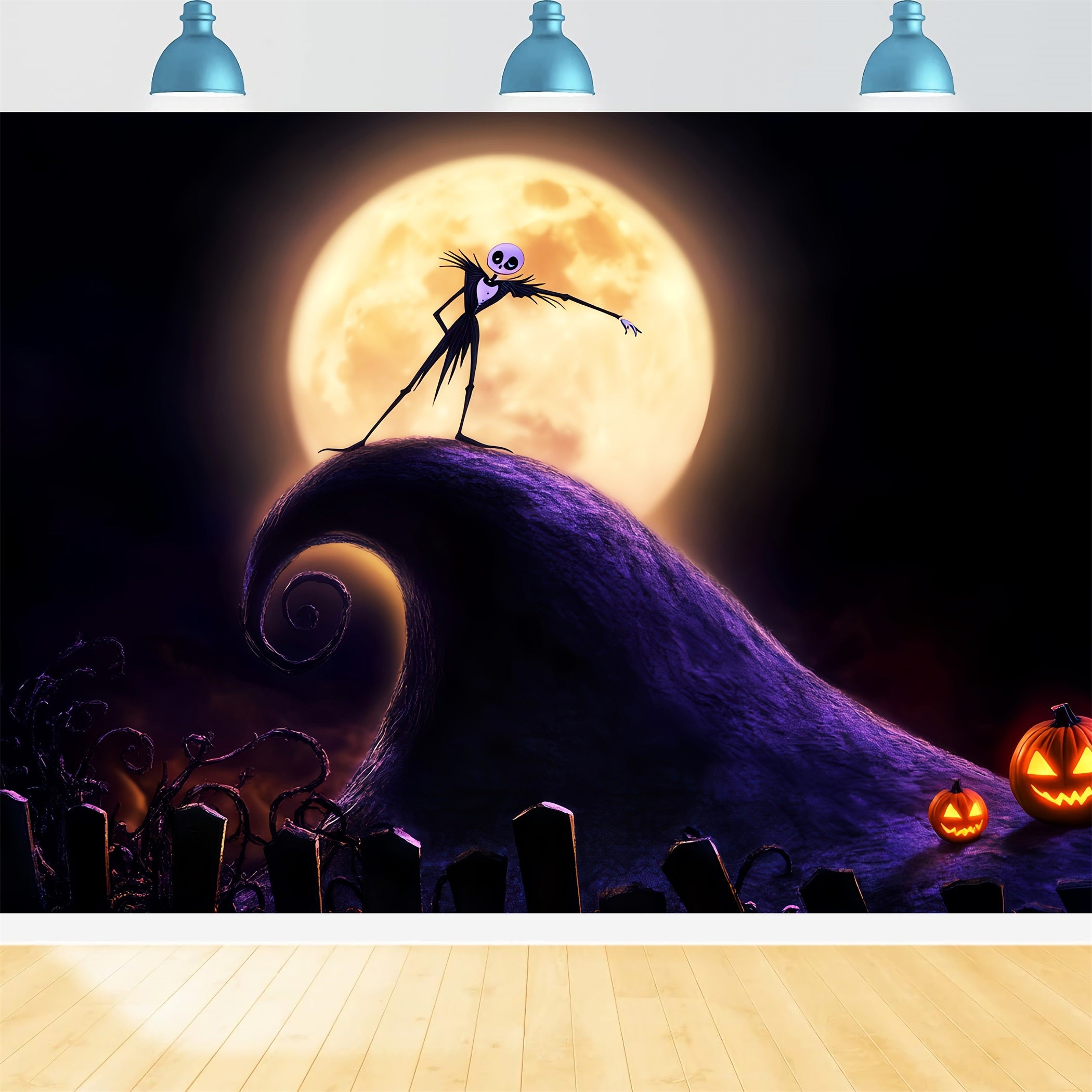 Graveyard Backdrop Skeleton King Full Moon Hill Halloween Backdrop UK LXX59-129