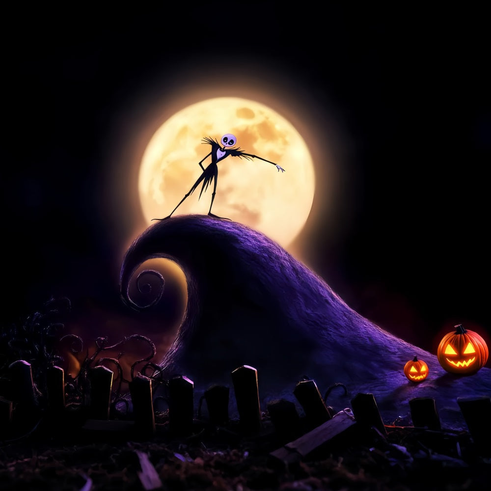 Graveyard Backdrop Skeleton King Full Moon Hill Halloween Backdrop UK LXX59-129