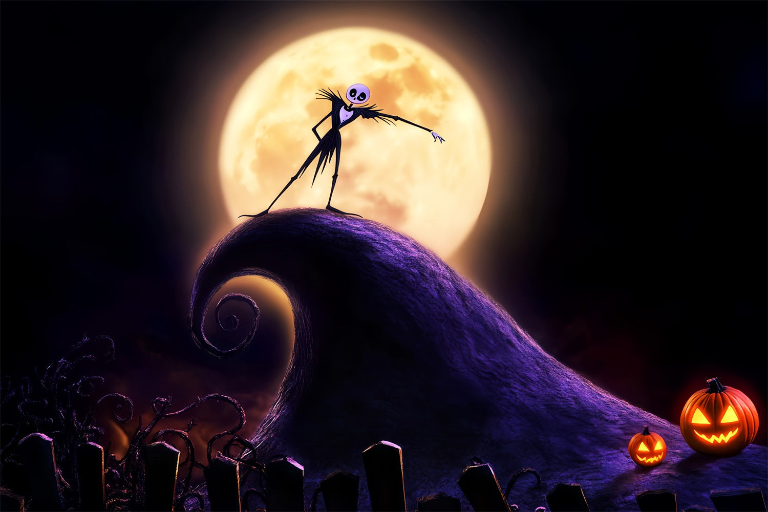 Graveyard Backdrop Skeleton King Full Moon Hill Halloween Backdrop UK LXX59-129
