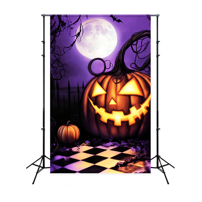 Haunted Forest Backdrop Giant Pumpkin Grin Under Moon Halloween Backdrops UK LXX59-130