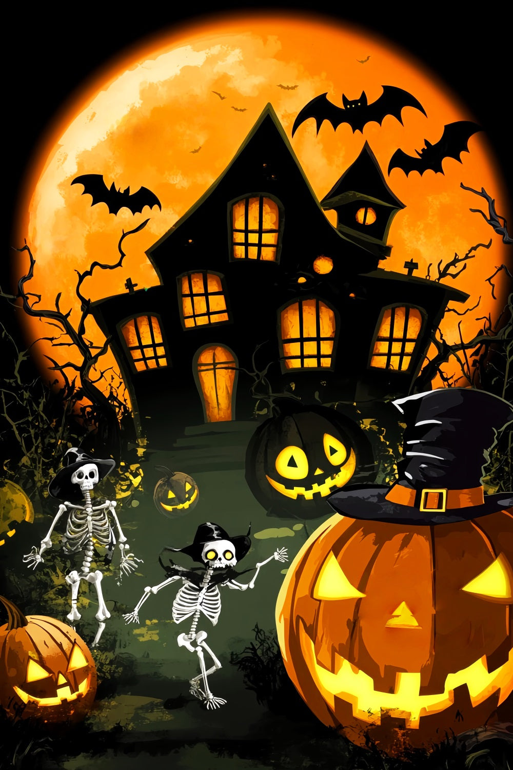 Haunted Forest Backdrop Haunted Mansion Skeleton Parade Halloween Photo Backdrop UK LXX59-131