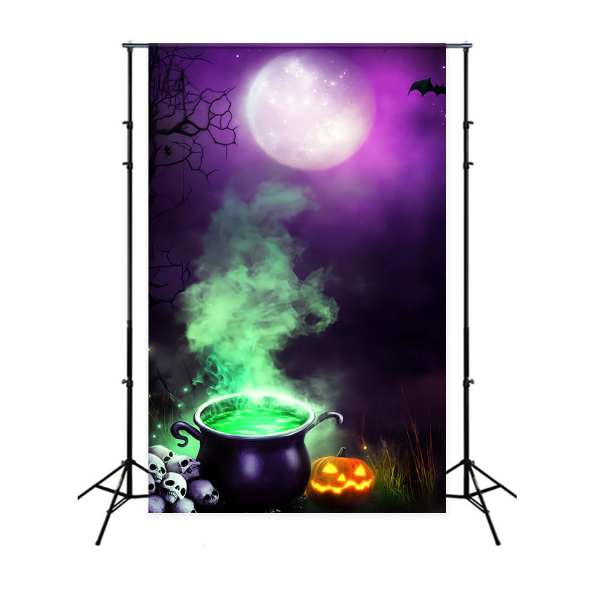 Haunted Forest Backdrop Witch Cauldron Green Smoke Moon Halloween Backdrop Ideas UK LXX59-132