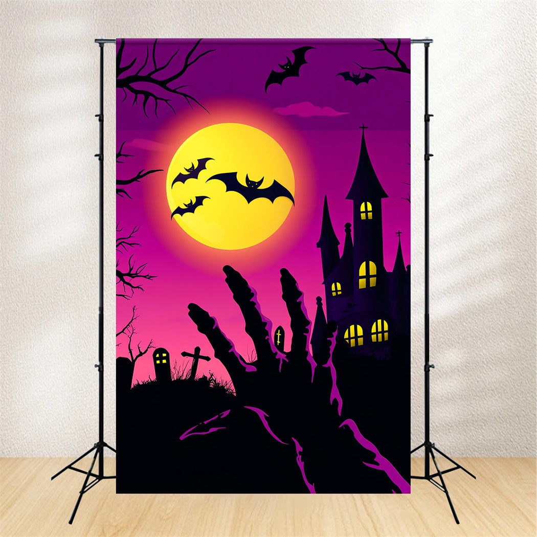 Haunted Forest Backdrop Zombie Hand Rising Graveyard Bats Halloween Photo Backdrops UK LXX59-133