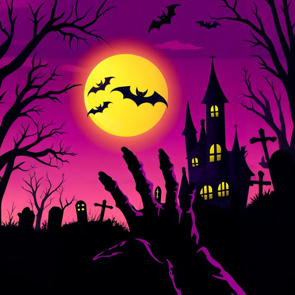 Haunted Forest Backdrop Zombie Hand Rising Graveyard Bats Halloween Photo Backdrops UK LXX59-133