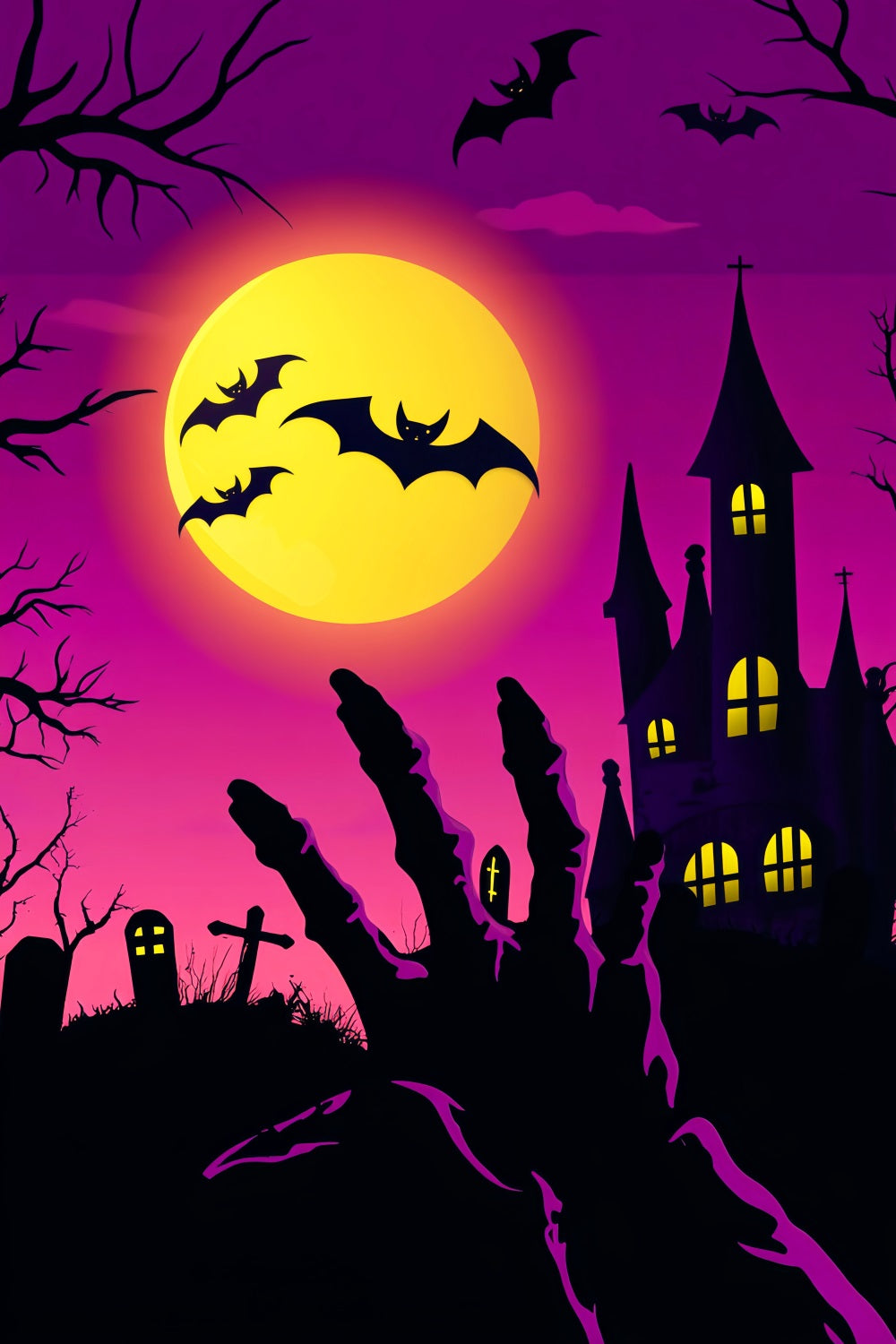 Haunted Forest Backdrop Zombie Hand Rising Graveyard Bats Halloween Photo Backdrops UK LXX59-133