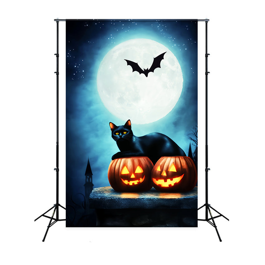 Haunted Forest Backdrop Black Cat Pumpkins Full Moon Halloween Moon Backdrop UK LXX59-134