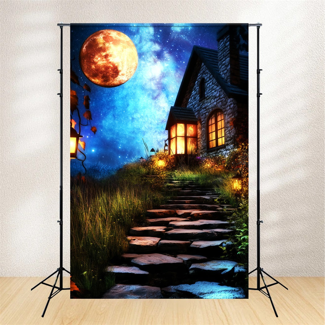 Haunted Forest Backdrop Lantern Pathway Enchanted Cottage Halloween Backdrop UK LXX59-135