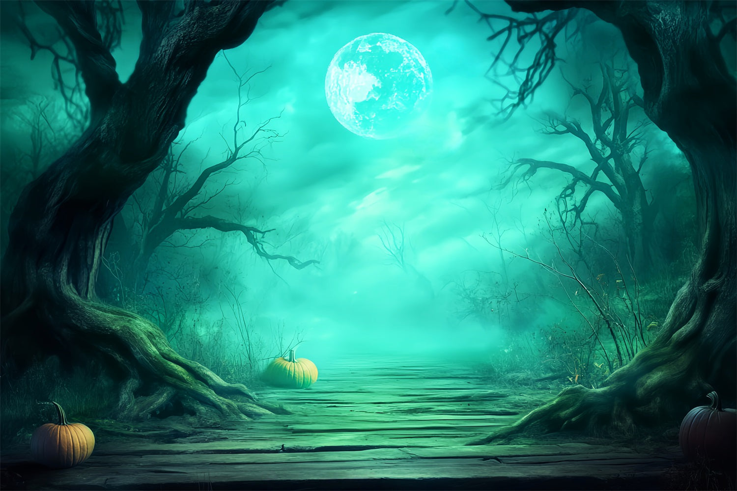 Haunted Forest Backdrop Foggy Forest Path Pumpkins Halloween Photo Backdrop Ideas UK LXX59-137