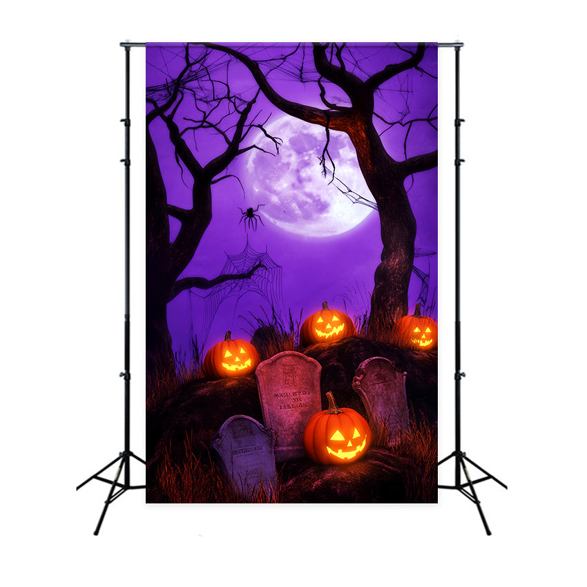 Haunted Forest Backdrop Pumpkin Lantern Graveyard Moon Halloween Backdrops UK LXX59-140