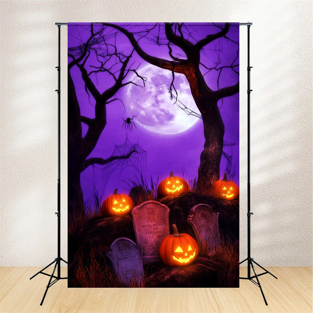 Haunted Forest Backdrop Pumpkin Lantern Graveyard Moon Halloween Backdrops UK LXX59-140