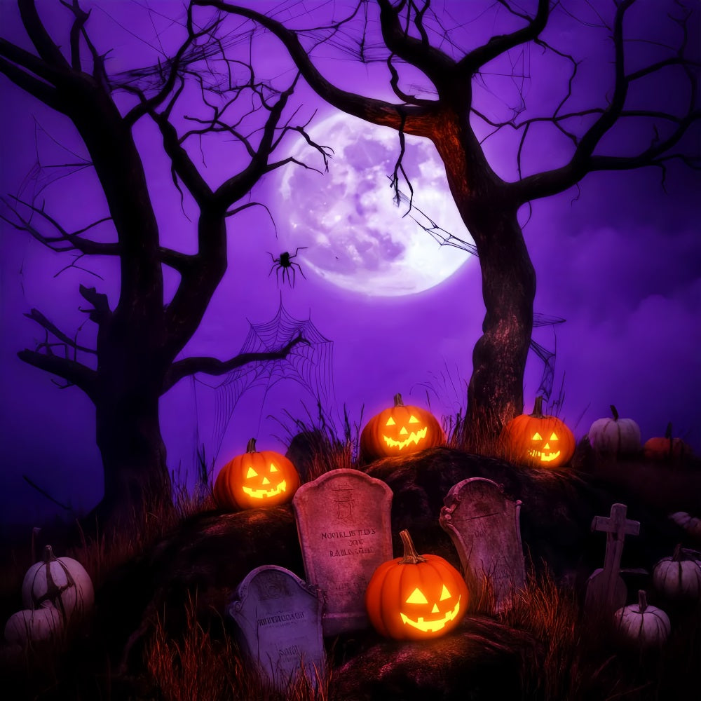 Haunted Forest Backdrop Pumpkin Lantern Graveyard Moon Halloween Backdrops UK LXX59-140