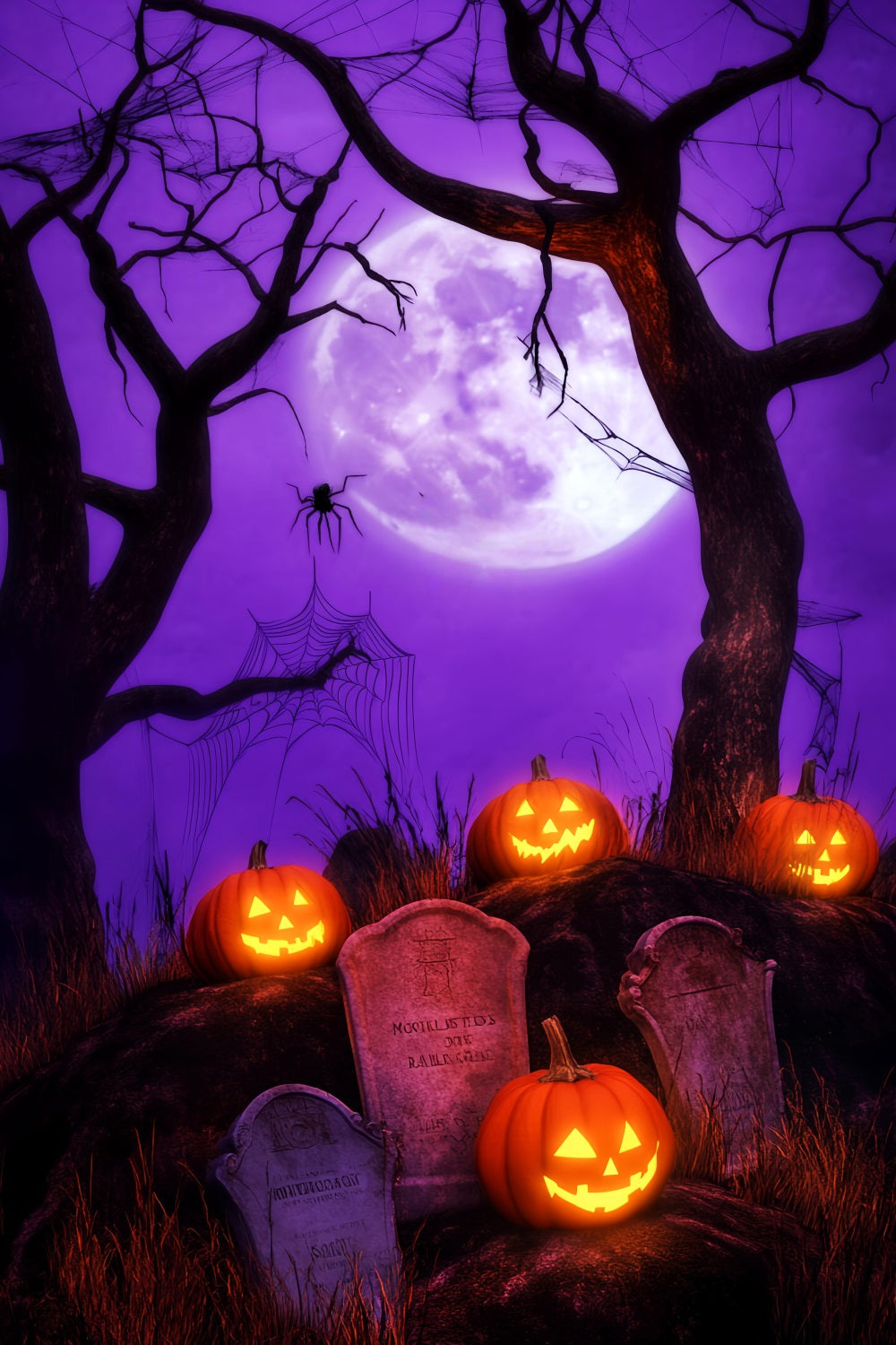 Haunted Forest Backdrop Pumpkin Lantern Graveyard Moon Halloween Backdrops UK LXX59-140