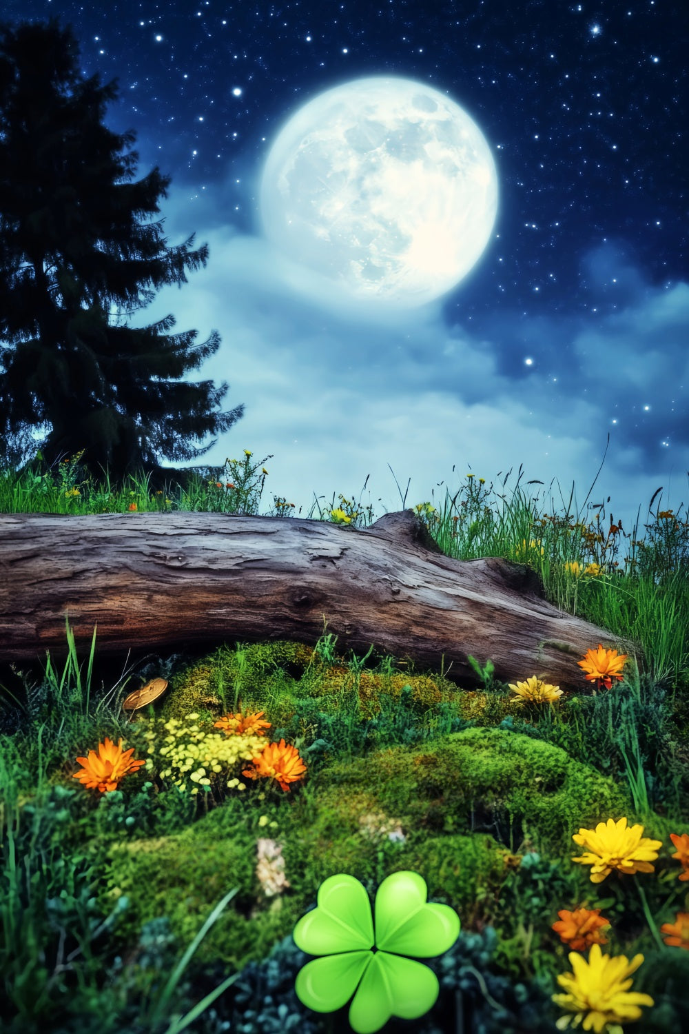 Haunted Forest Backdrop Lucky Clover Meadow Night Sky Halloween Backdrop Ideas UK LXX59-141