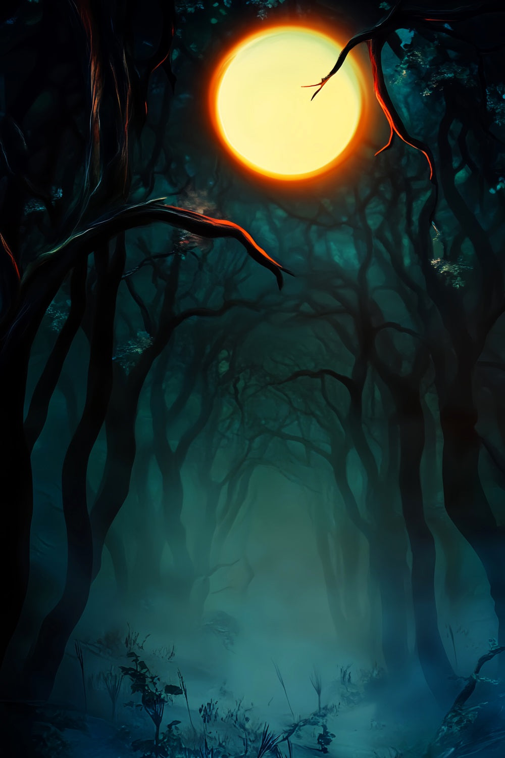 Haunted Forest Backdrop Dark Haunted Forest Full Moon Halloween Moon Backdrop UK LXX59-142