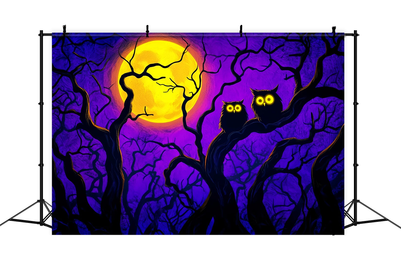 Halloween Color Backdrop Bright Moonlit Owls Branches Halloween Moon Backdrop UK LXX59-145