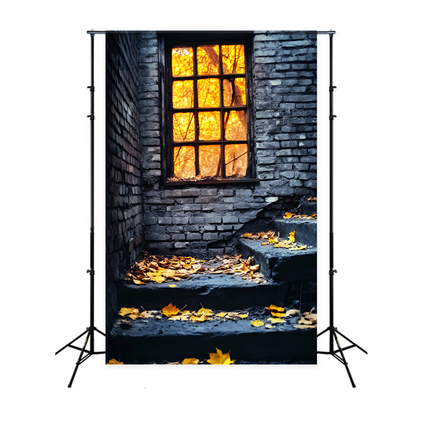 Halloween Color Backdrop Rustic Window Autumn Leaves Halloween Backdrop UK LXX59-146