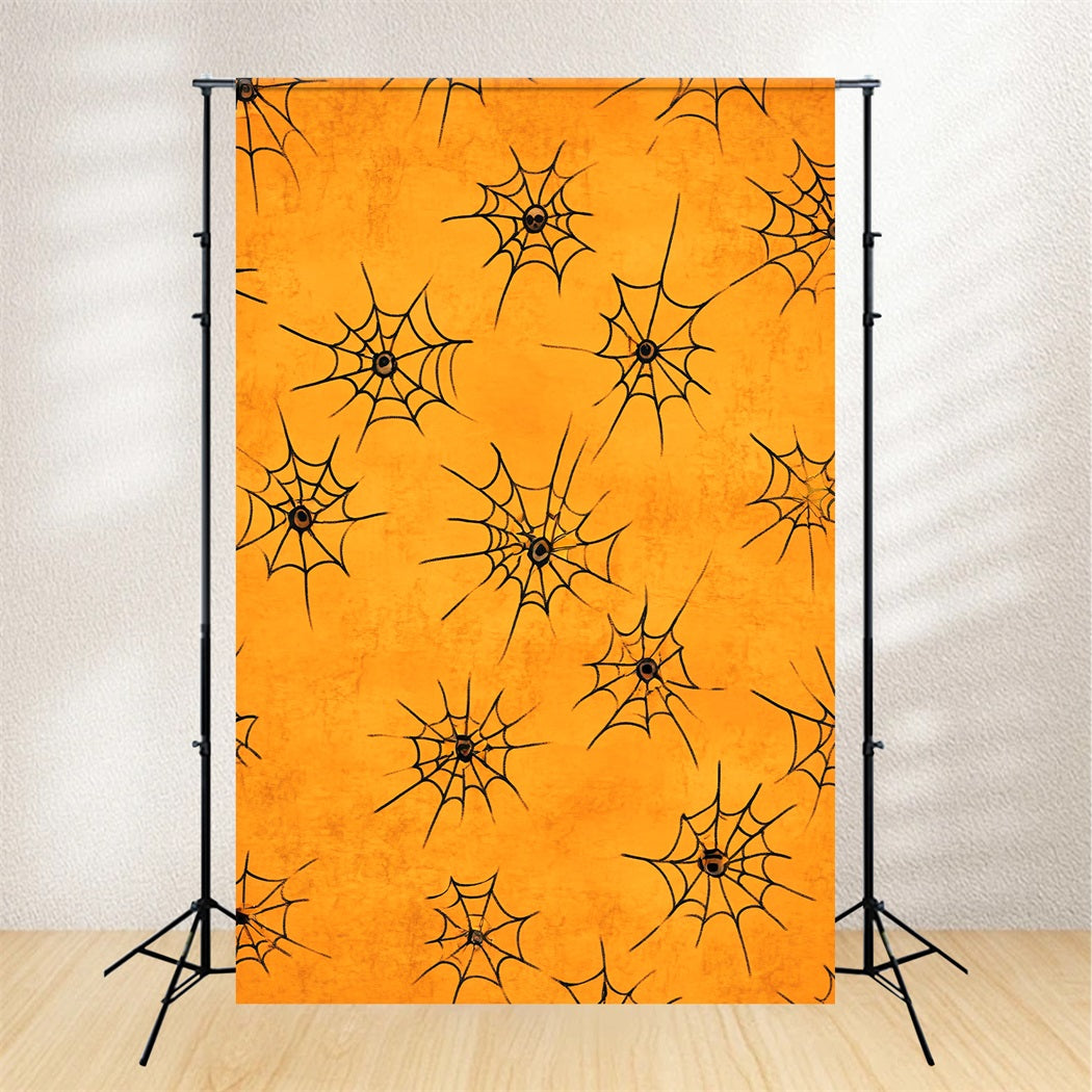 Color Backdrop Orange Background Spiderweb Pattern Halloween Photo Booth Backdrop UK LXX59-151