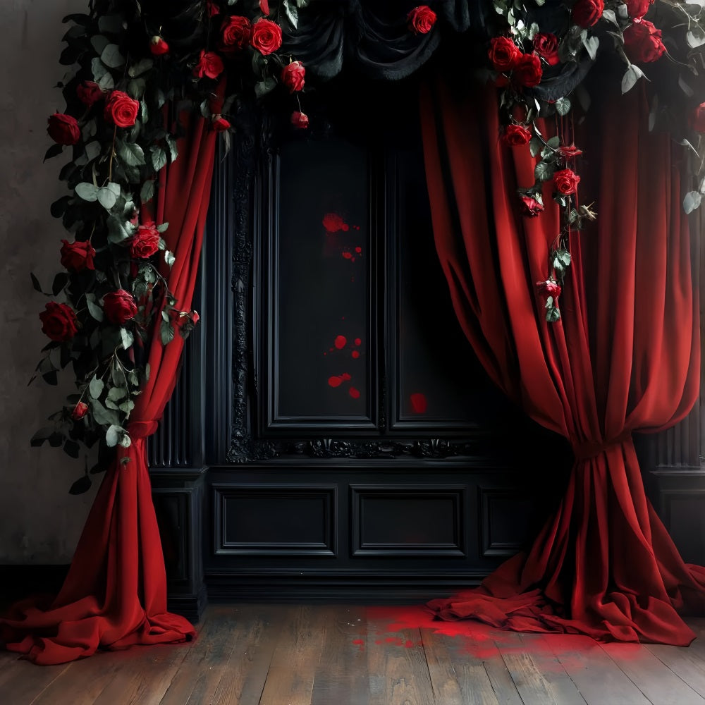 Color Backdrop Bloody Roses Gothic Curtains Halloween Photo Backdrop Ideas UK LXX59-153