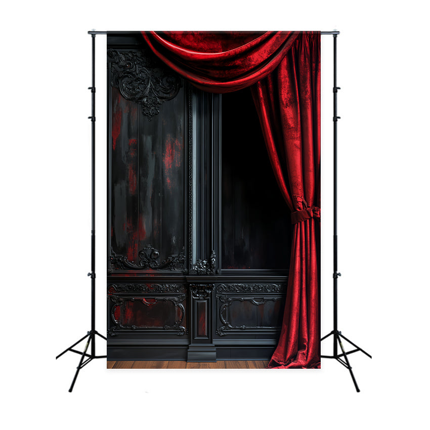 Halloween Color Backdrop Dark Velvet Red Drapery Halloween Picture Backdrop UK LXX59-154