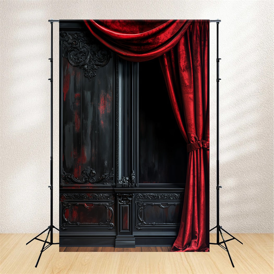 Halloween Color Backdrop Dark Velvet Red Drapery Halloween Picture Backdrop UK LXX59-154