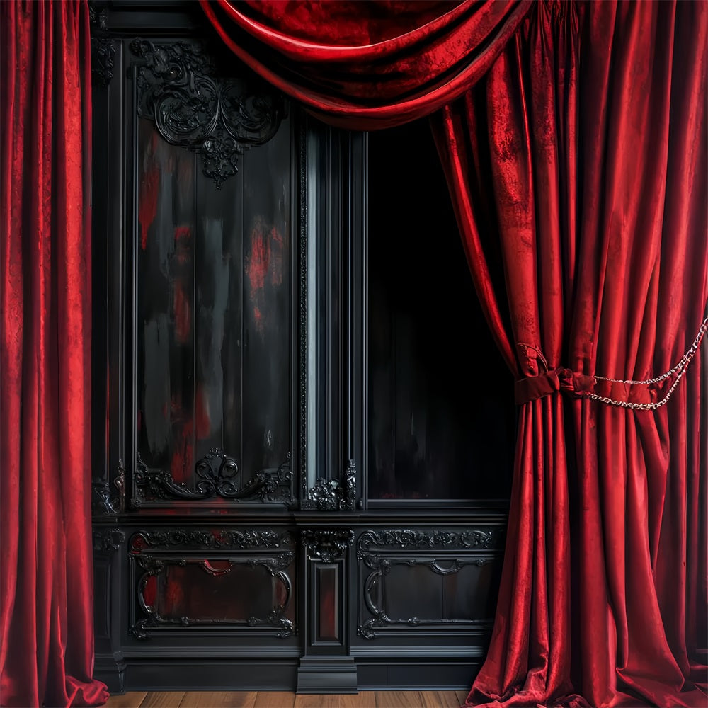 Halloween Color Backdrop Dark Velvet Red Drapery Halloween Picture Backdrop UK LXX59-154