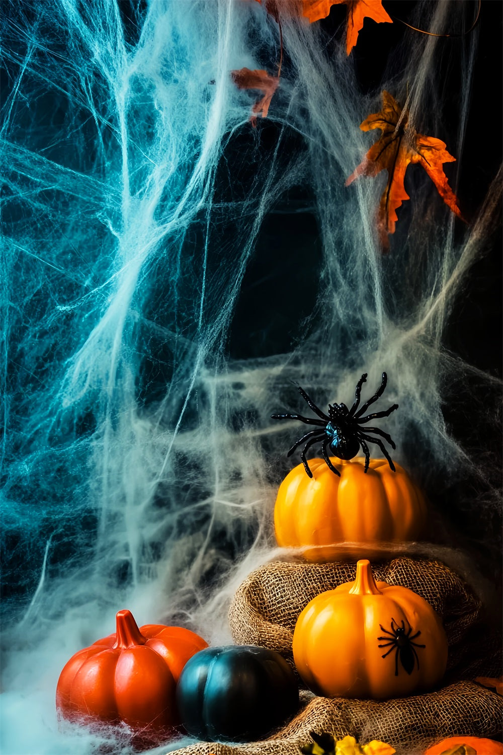 Color Backdrop Pumpkin Spider Haunted Webs Halloween Photography Backdrops UK LXX59-155