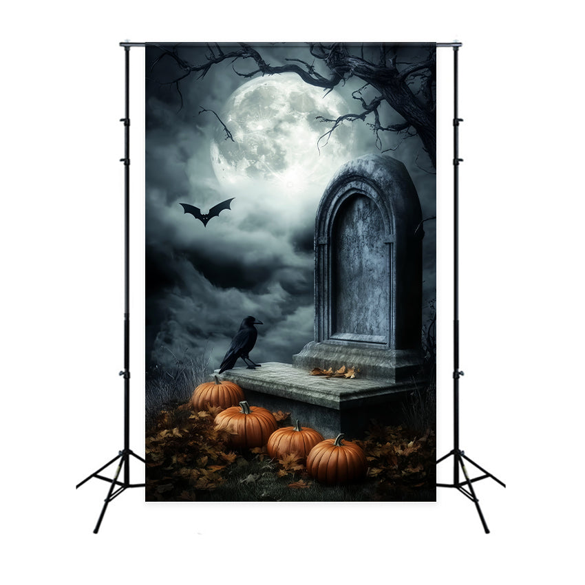 Graveyard Backdrop Moonlit Grave Pumpkins Crow Halloween Backdrops UK LXX59-156