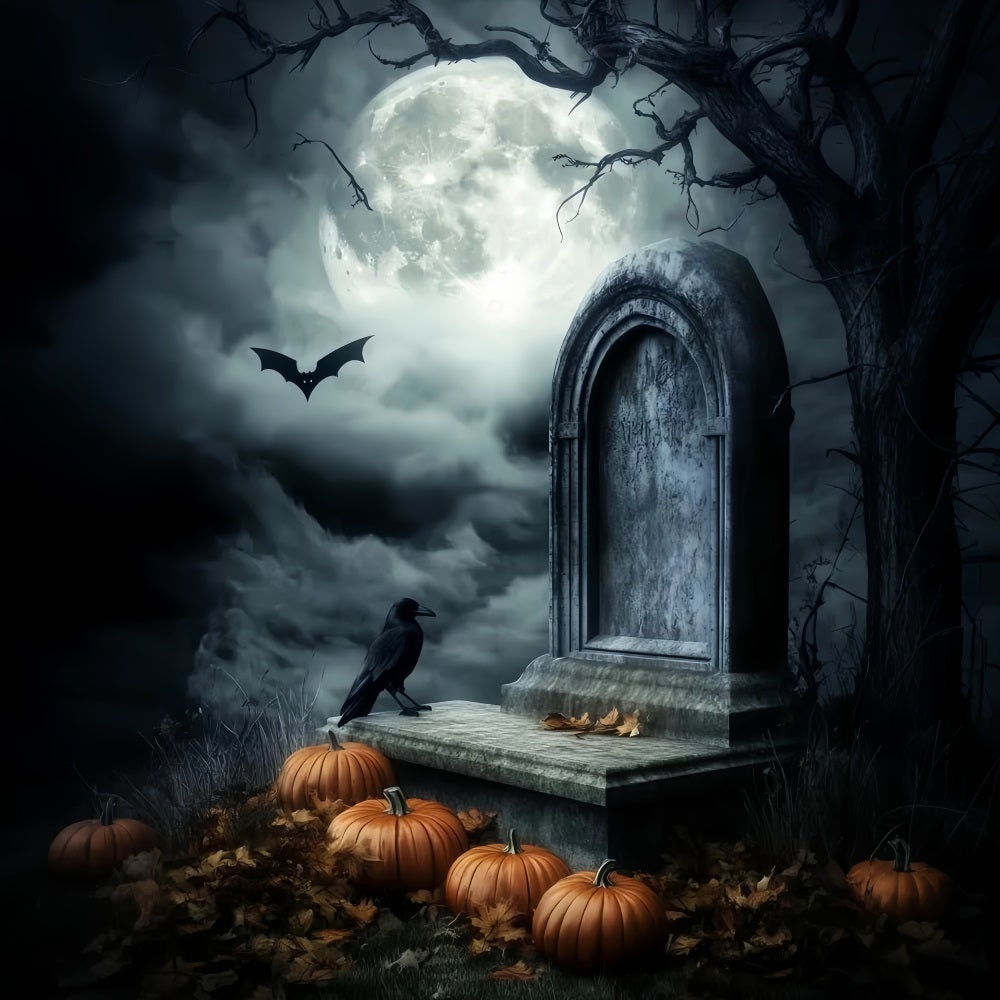 Graveyard Backdrop Moonlit Grave Pumpkins Crow Halloween Backdrops UK LXX59-156