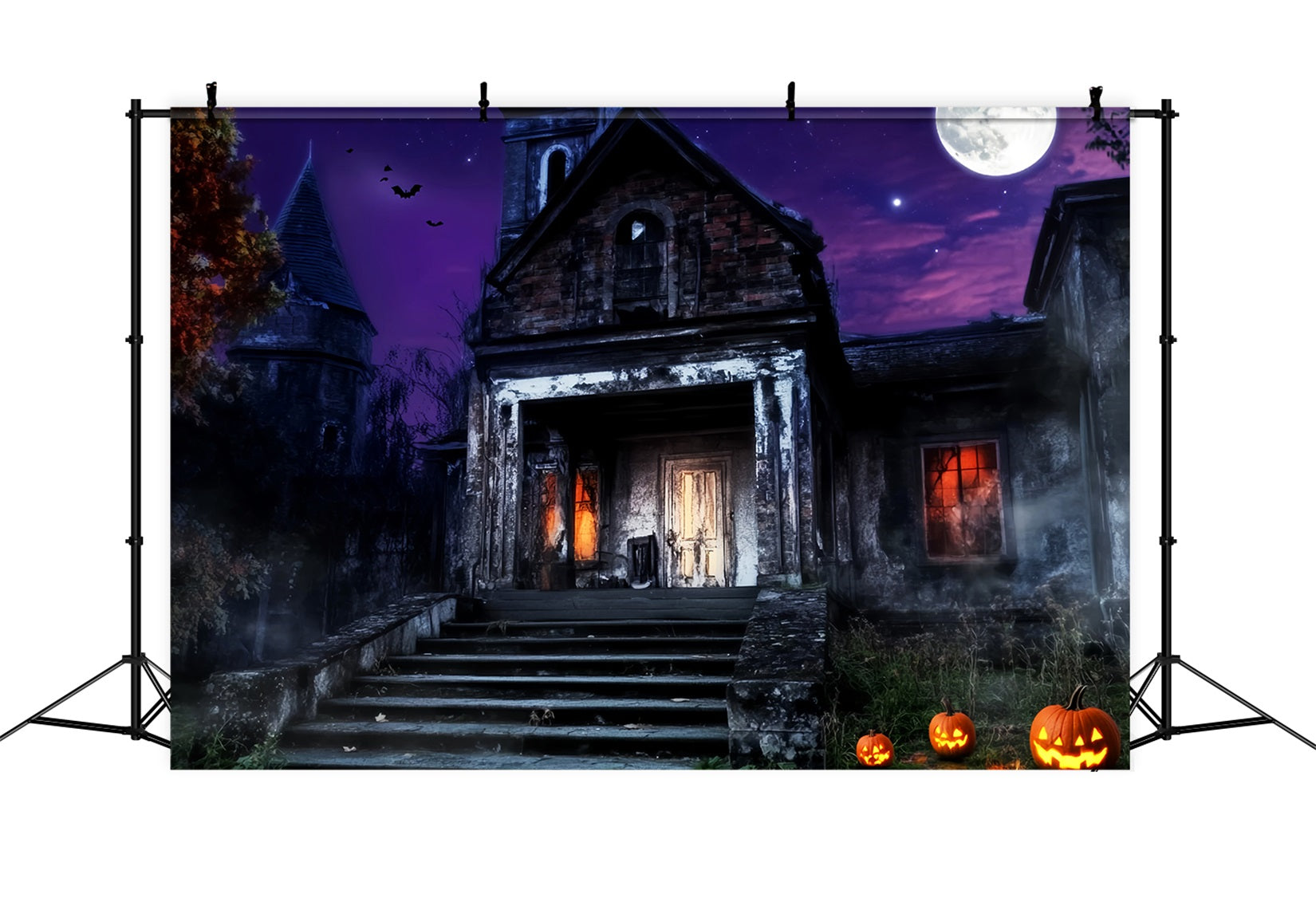 Graveyard Backdrop Haunted Mansion Purple Sky Halloween Photo Backdrop UK LXX59-157