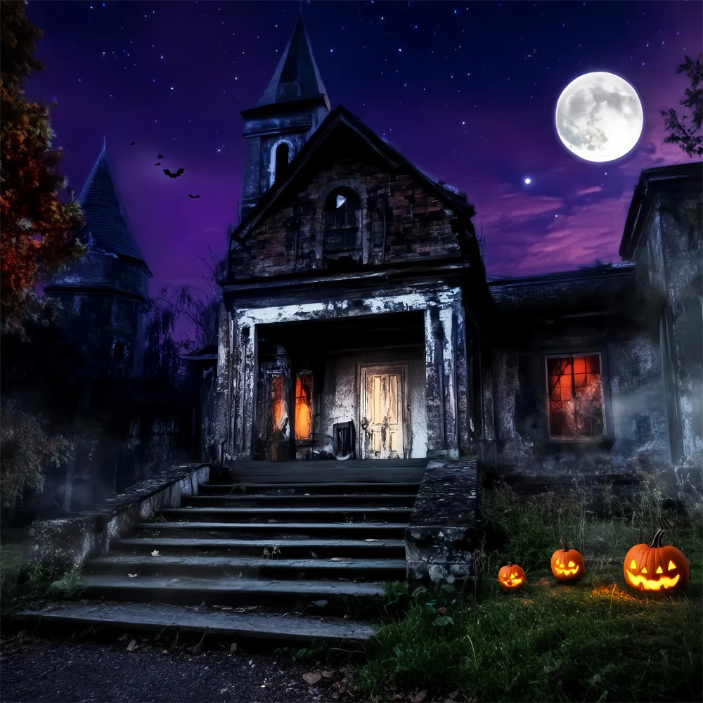 Graveyard Backdrop Haunted Mansion Purple Sky Halloween Photo Backdrop UK LXX59-157