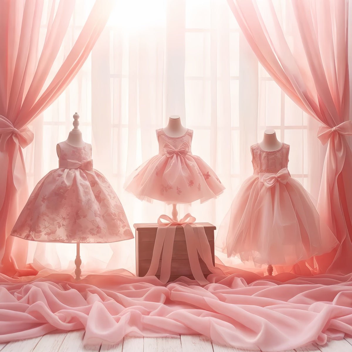 Dance Studio Backdrop Elegant Pink Gowns Window Display Dance Backdrops UK LXX59-16