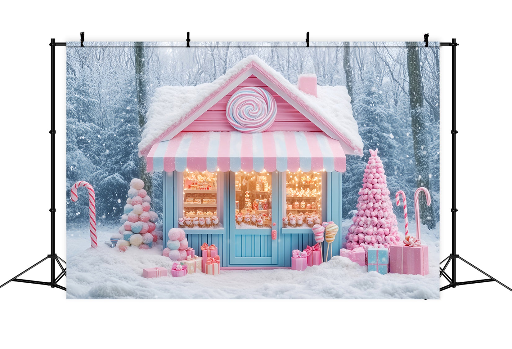Candyland Backdrop Candy Shop Winter Wonderland Christmas Backdrop UK LXX59-162