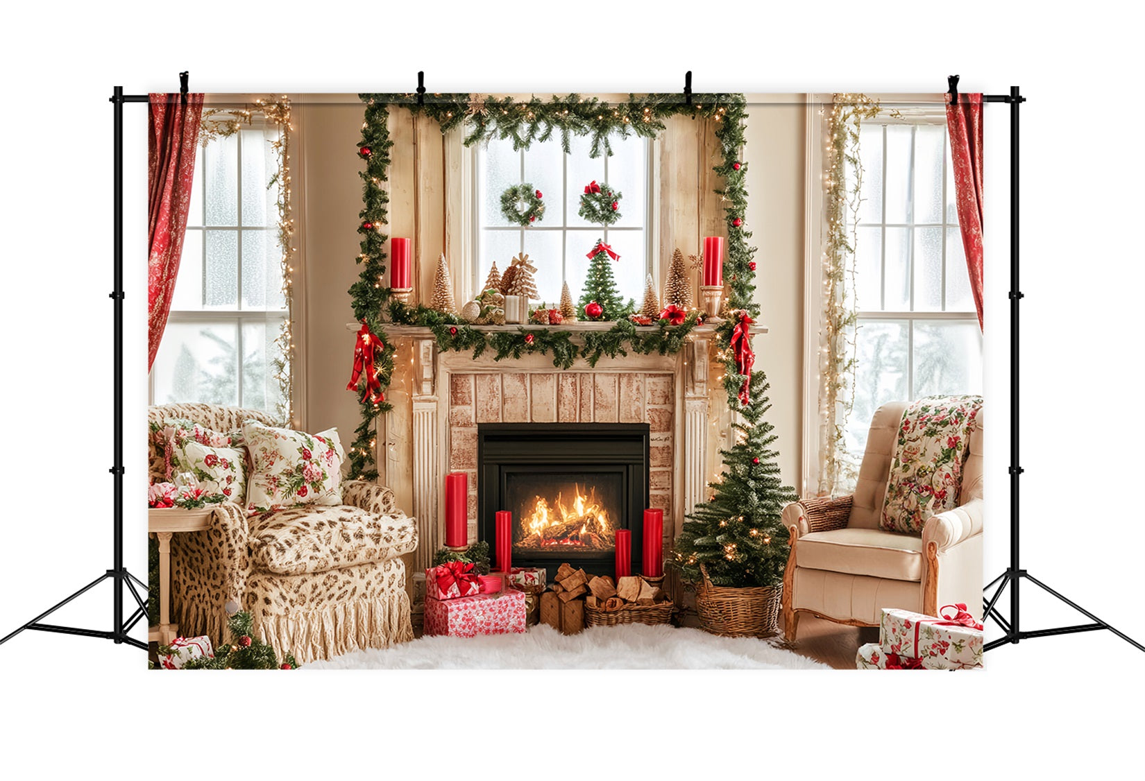Candyland Backdrop Fireplace Cozy Holiday Room Christmas Backdrops UK LXX59-163