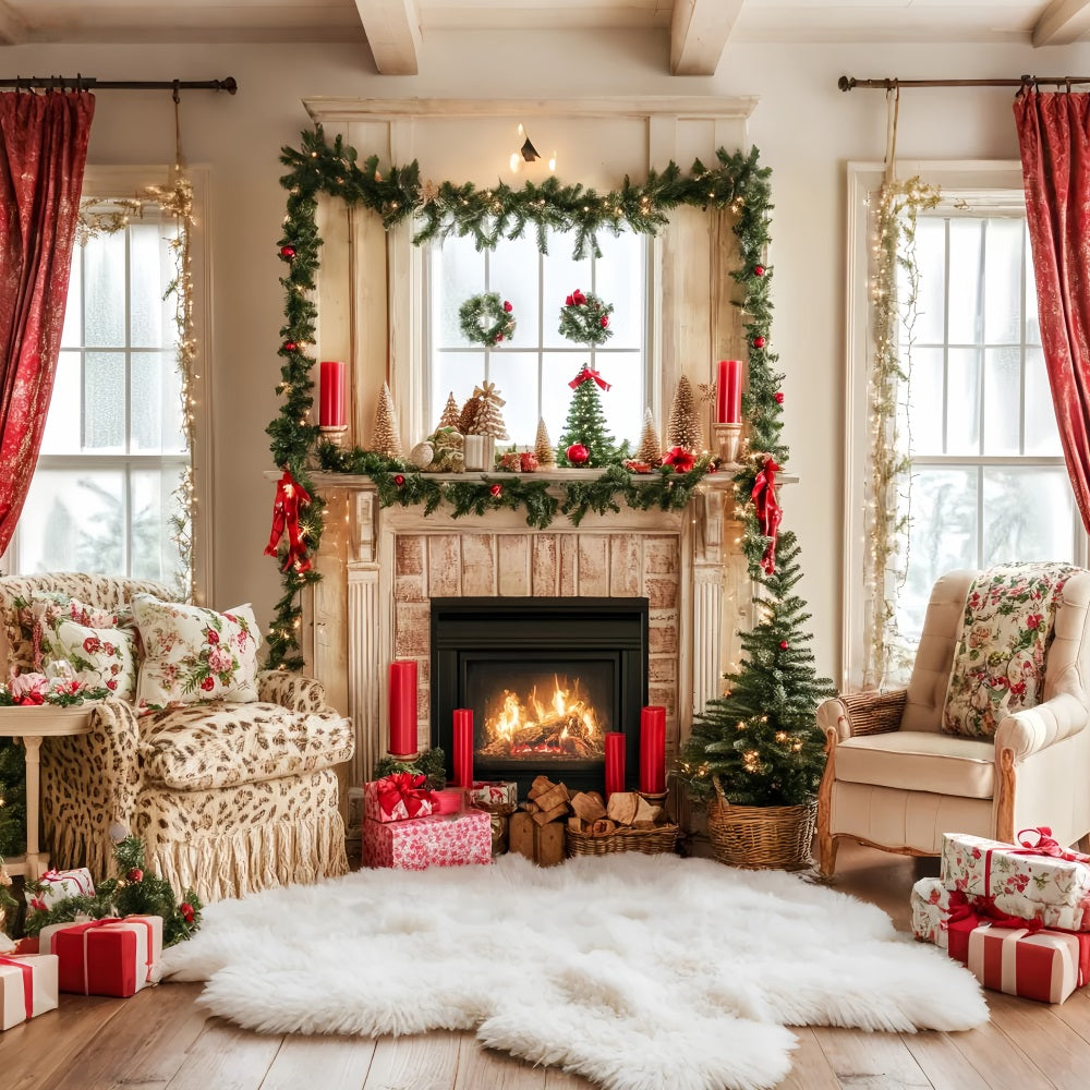 Candyland Backdrop Fireplace Cozy Holiday Room Christmas Backdrops UK LXX59-163