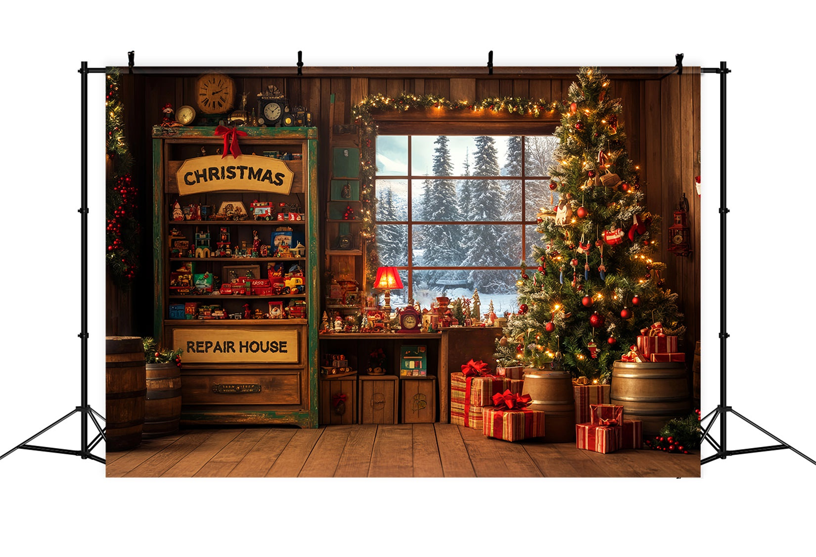 Candyland Backdrop Santa Workshop Red Entrance Christmas Backdrop for Photos UK LXX59-165