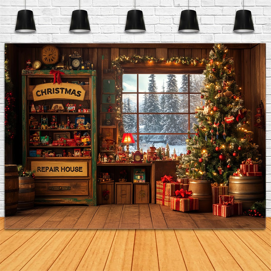 Candyland Backdrop Santa Workshop Red Entrance Christmas Backdrop for Photos UK LXX59-165