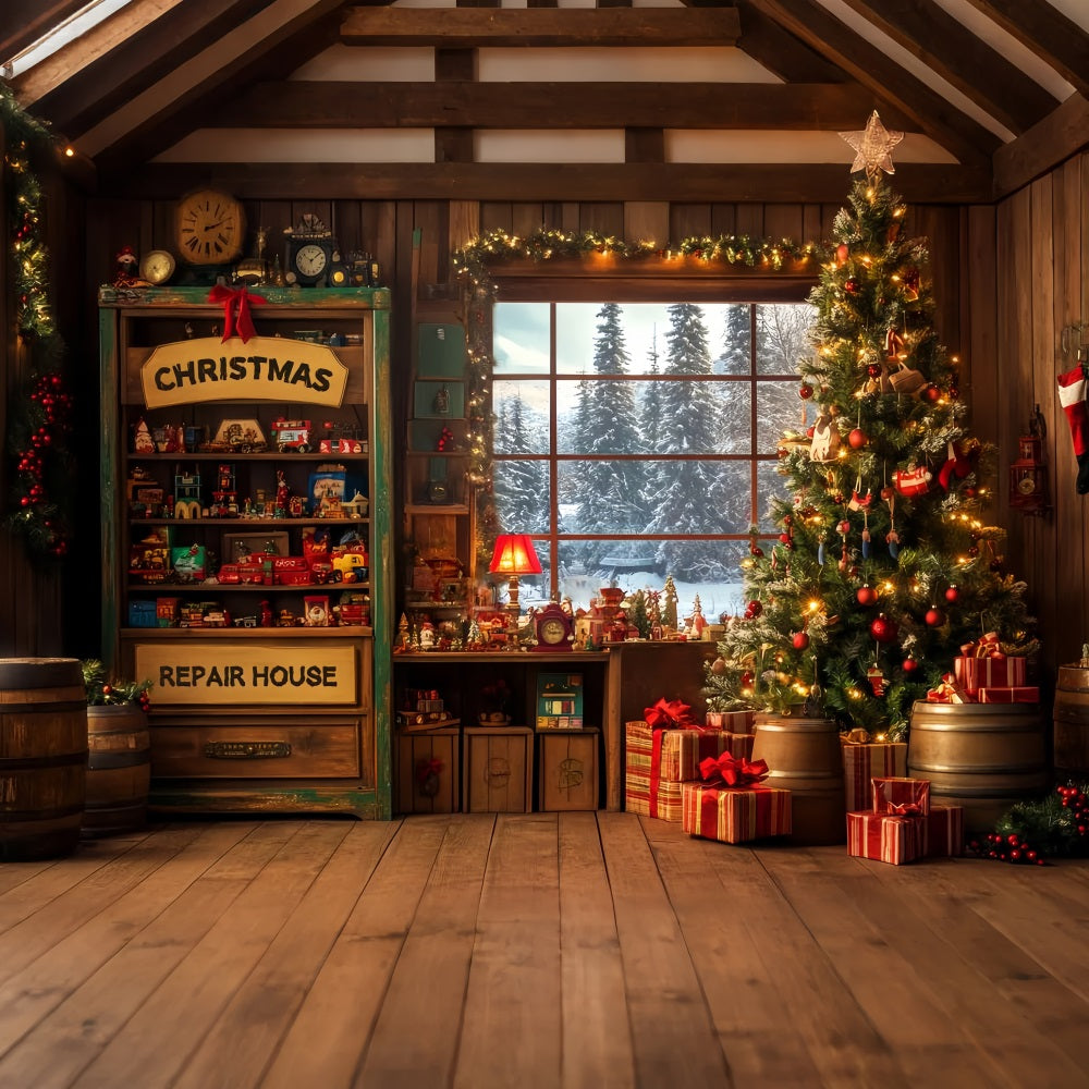 Candyland Backdrop Santa Workshop Red Entrance Christmas Backdrop for Photos UK LXX59-165